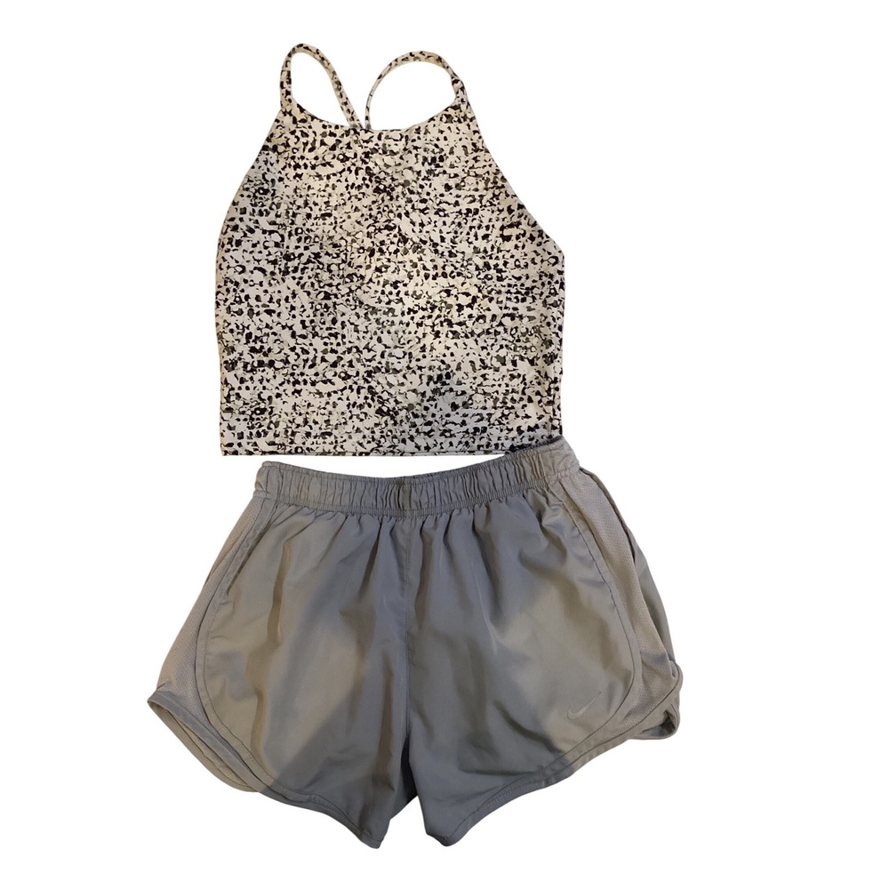 Nike Dri-FIT Shorts & Old Navy Powersoft Crop Tank Top Activewear Set Small Grey